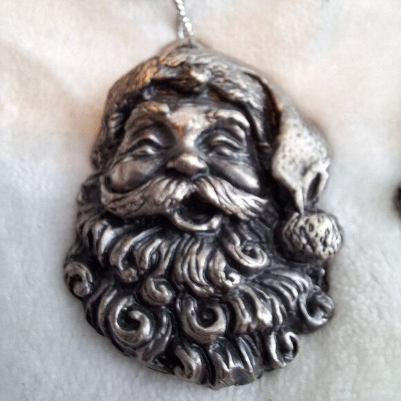 Set of 3 Heavy Metal Detailed Santa‎ Head Ornaments Silver Color St Nicholas - Picture 2 of 6